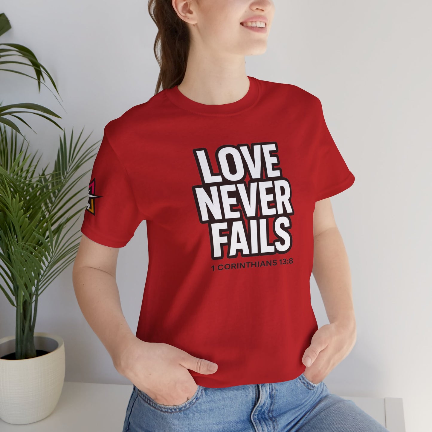 Love Never Fails Graphic T-Shirt | 1 Corinthians 13:8 Christian Tee | Faith & Love Streetwear