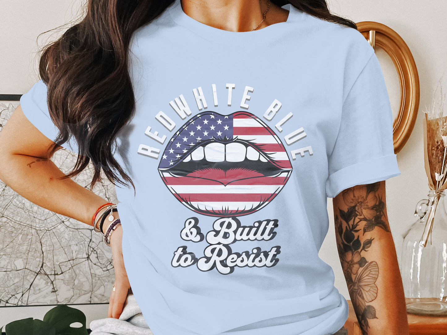 Red White Blue Built to Resist Lips T-shirt product