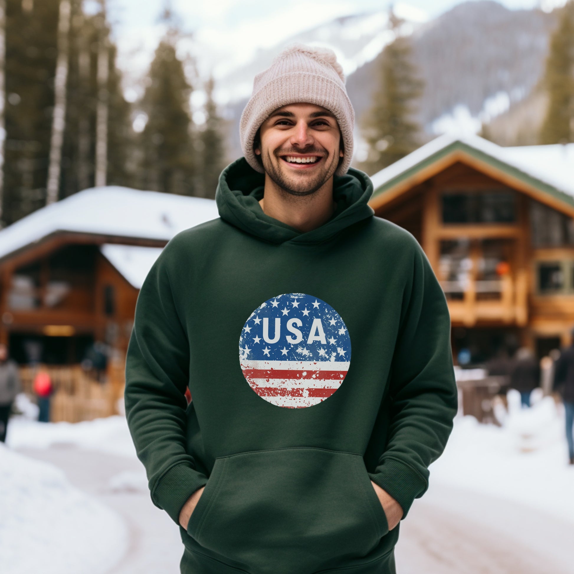 Stylish USA Flag Graphic Hoodie Winter Apparel product