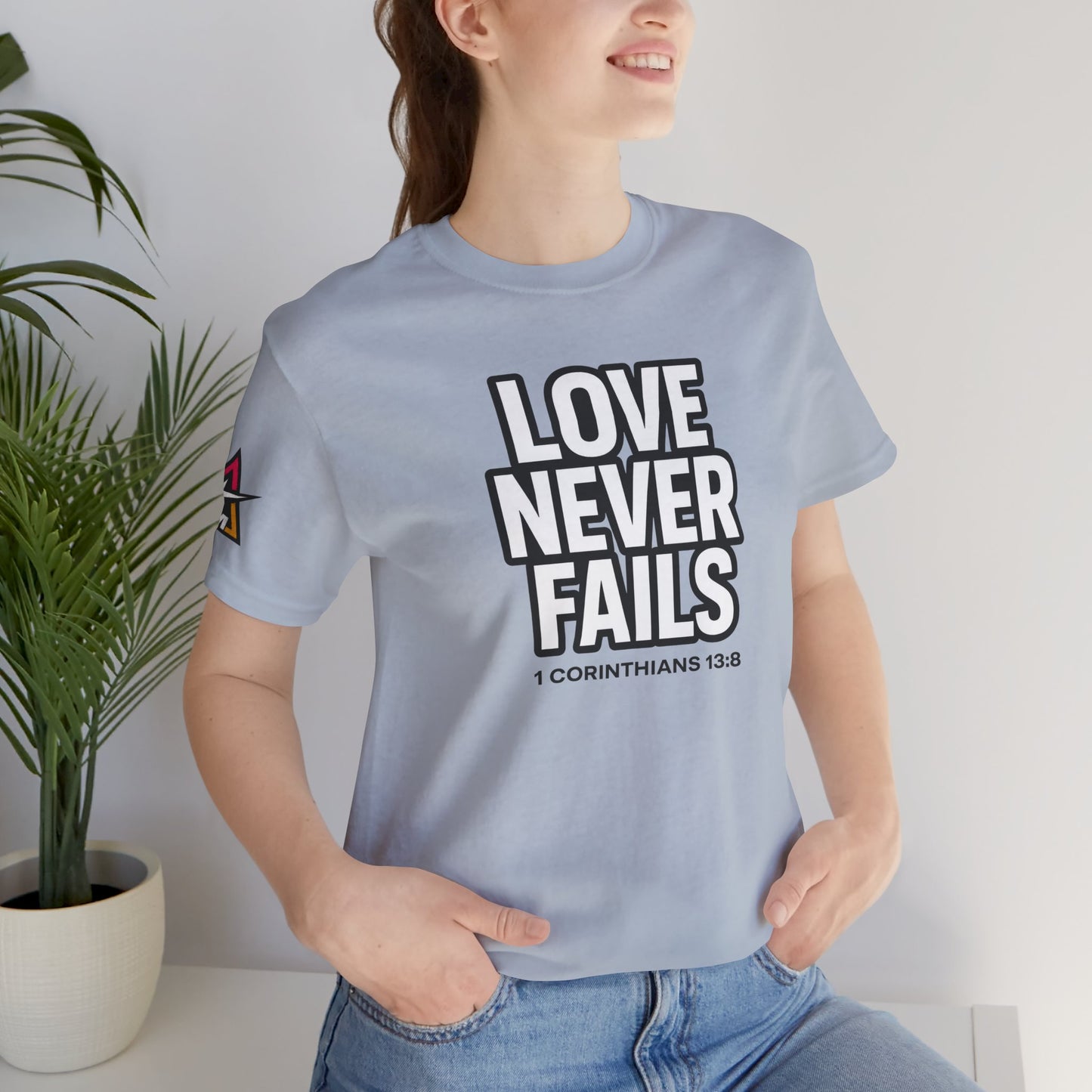 Love Never Fails Graphic T-Shirt | 1 Corinthians 13:8 Christian Tee | Faith & Love Streetwear