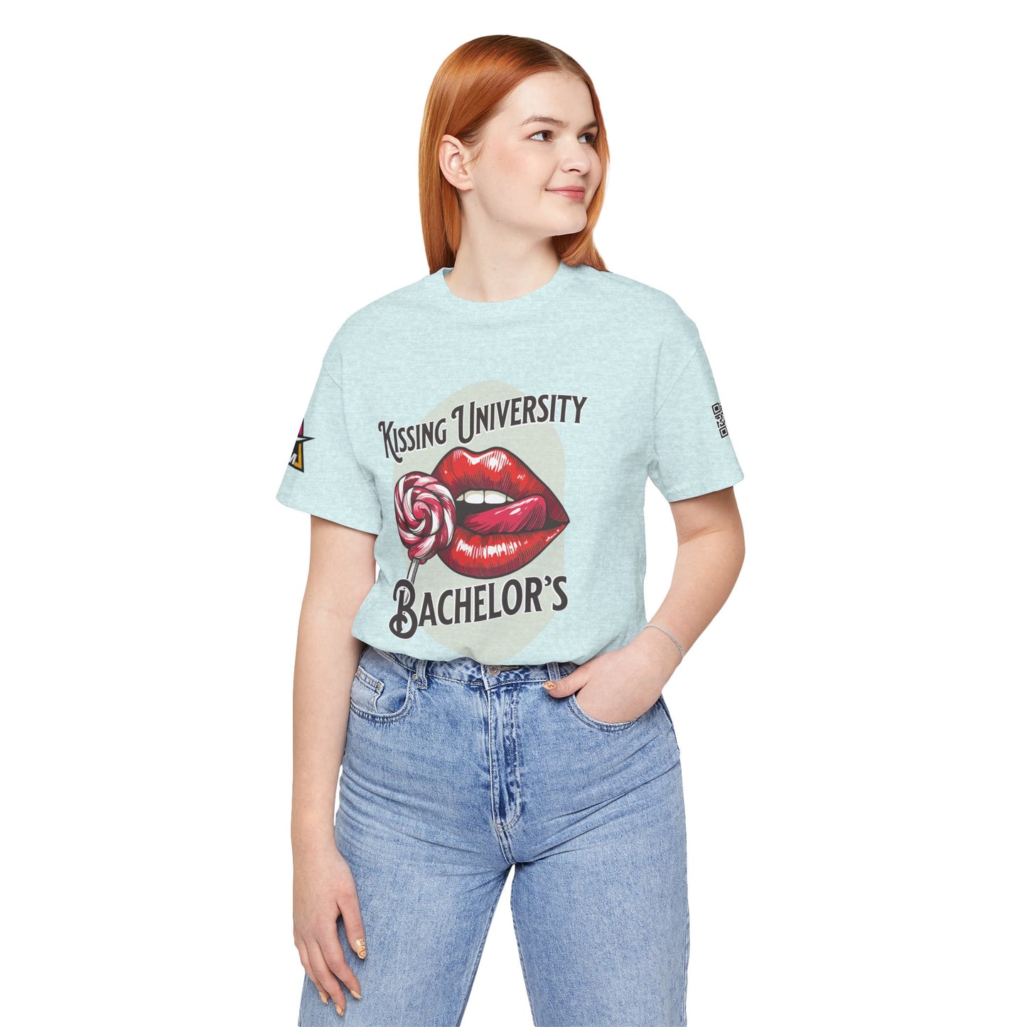Kissing University Bachelor’s Graphic T-Shirt | Flirty Retro Tee | Funny Kissing Shirt