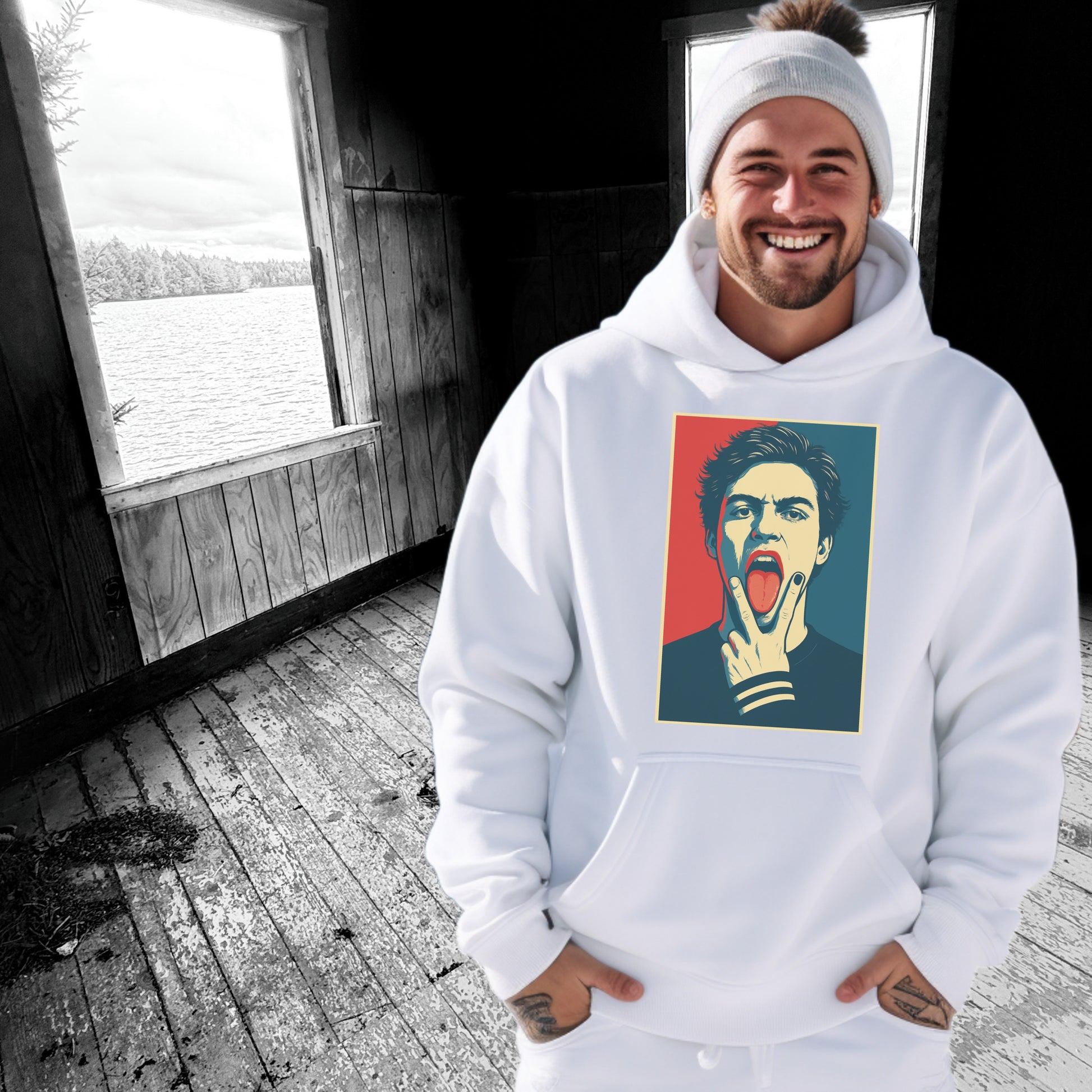 Stylish Hoodie with Unique Pop Art Design White