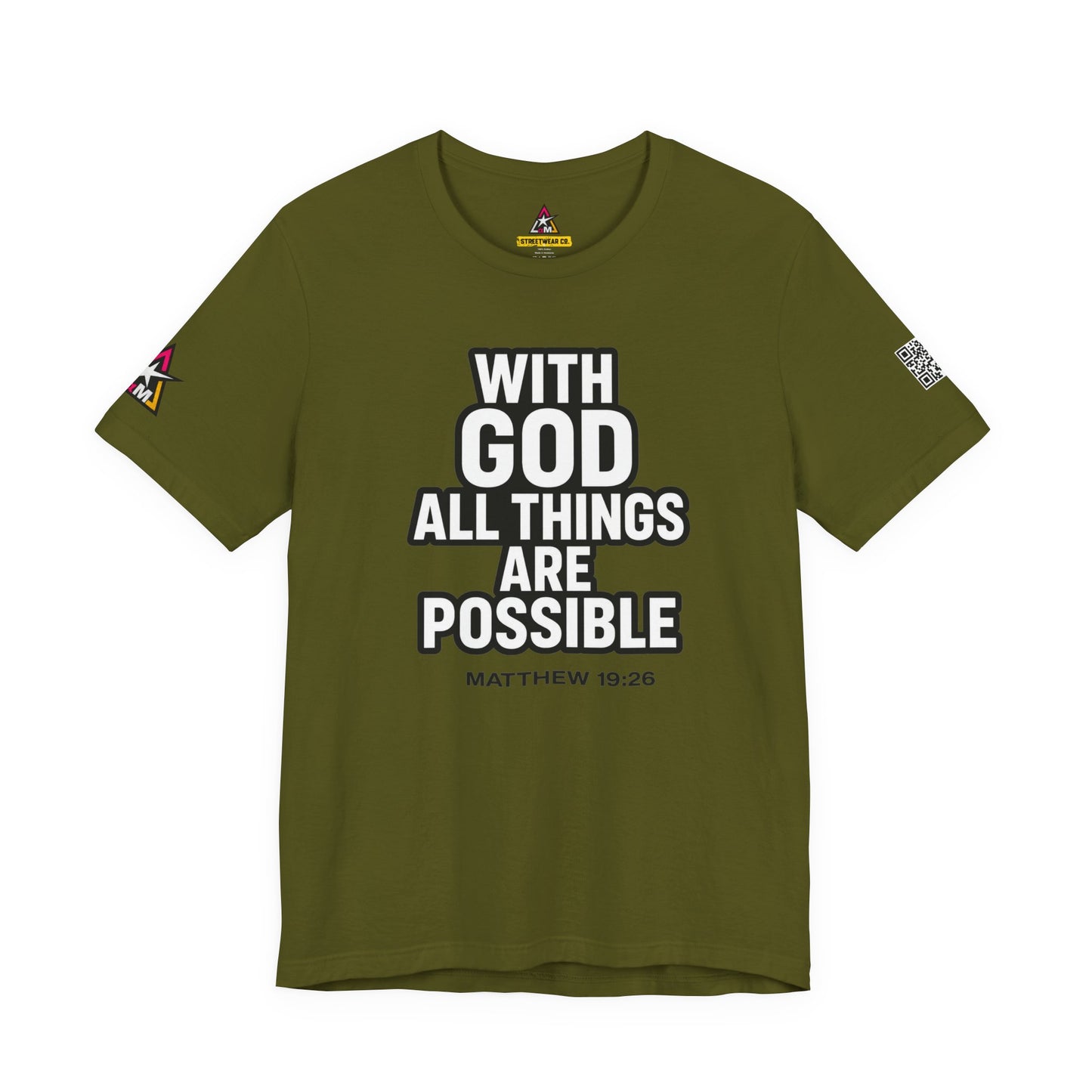 With God All Things Are Possible Graphic T-Shirt | Matthew 19:26 Christian Tee | Faith & Strength Streetwear
