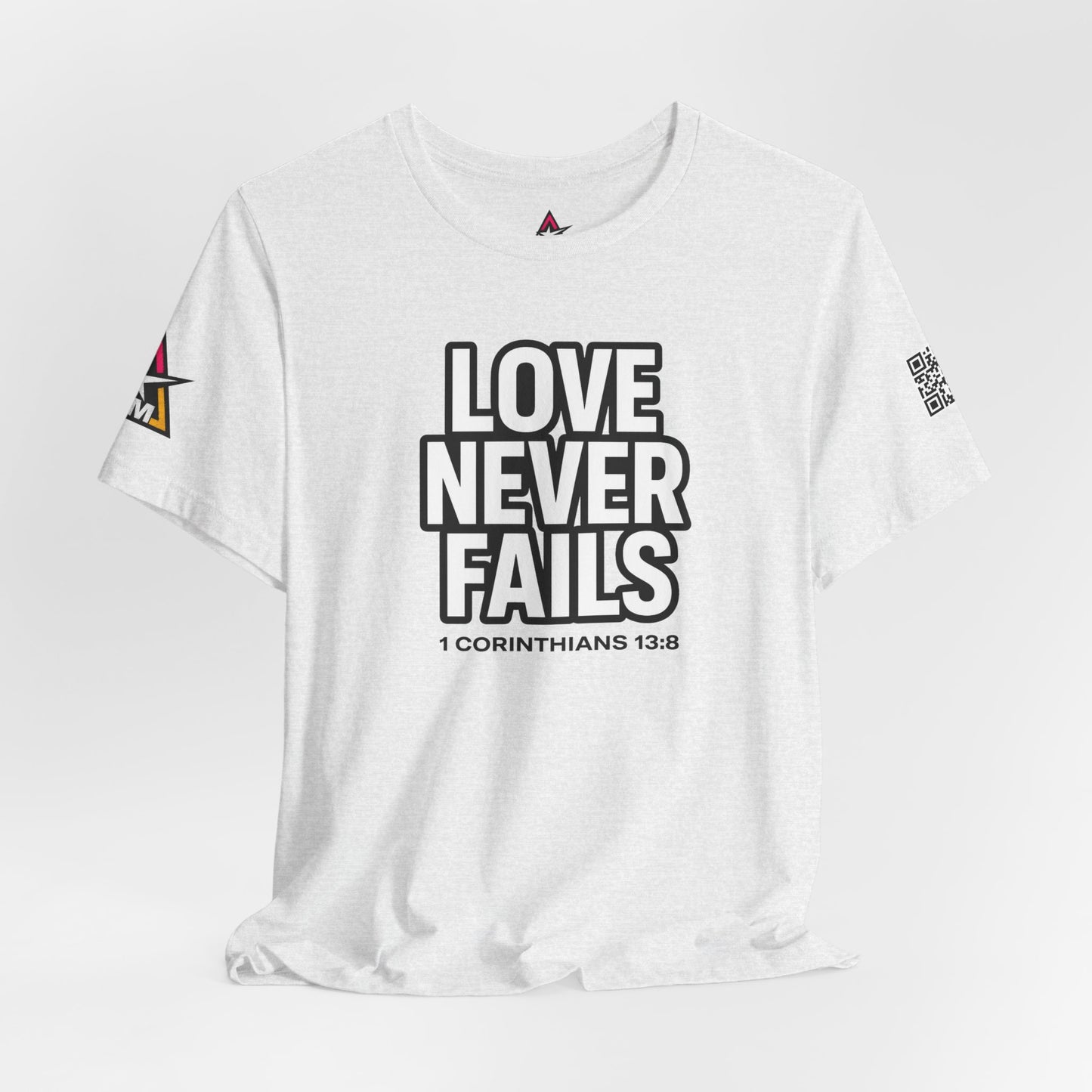Love Never Fails Graphic T-Shirt | 1 Corinthians 13:8 Christian Tee | Faith & Love Streetwear