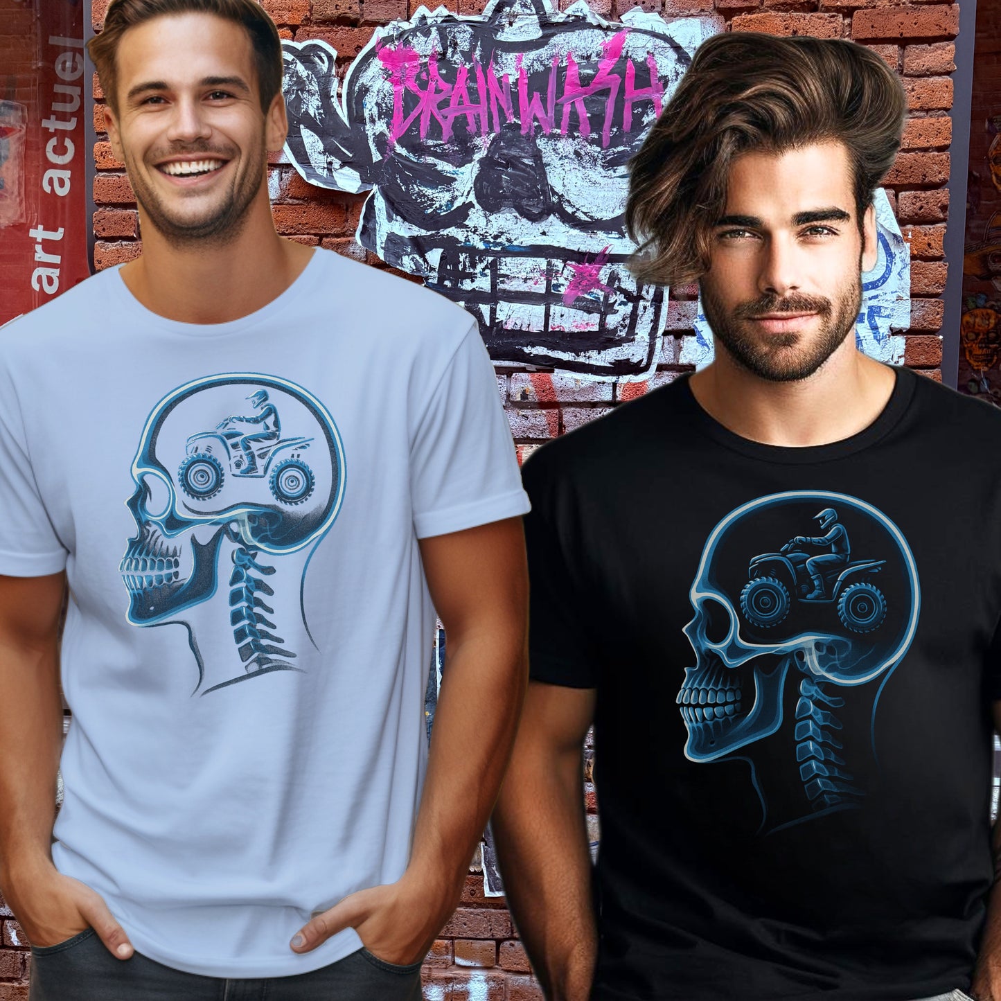Neon Skull and Gear Design T-Shirt