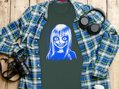 Creepy Blue Haired Anime Character T-shirt