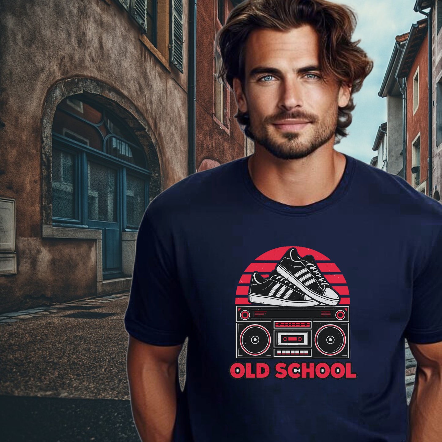 Retro Old School Boombox and Sneakers Graphic Shirt