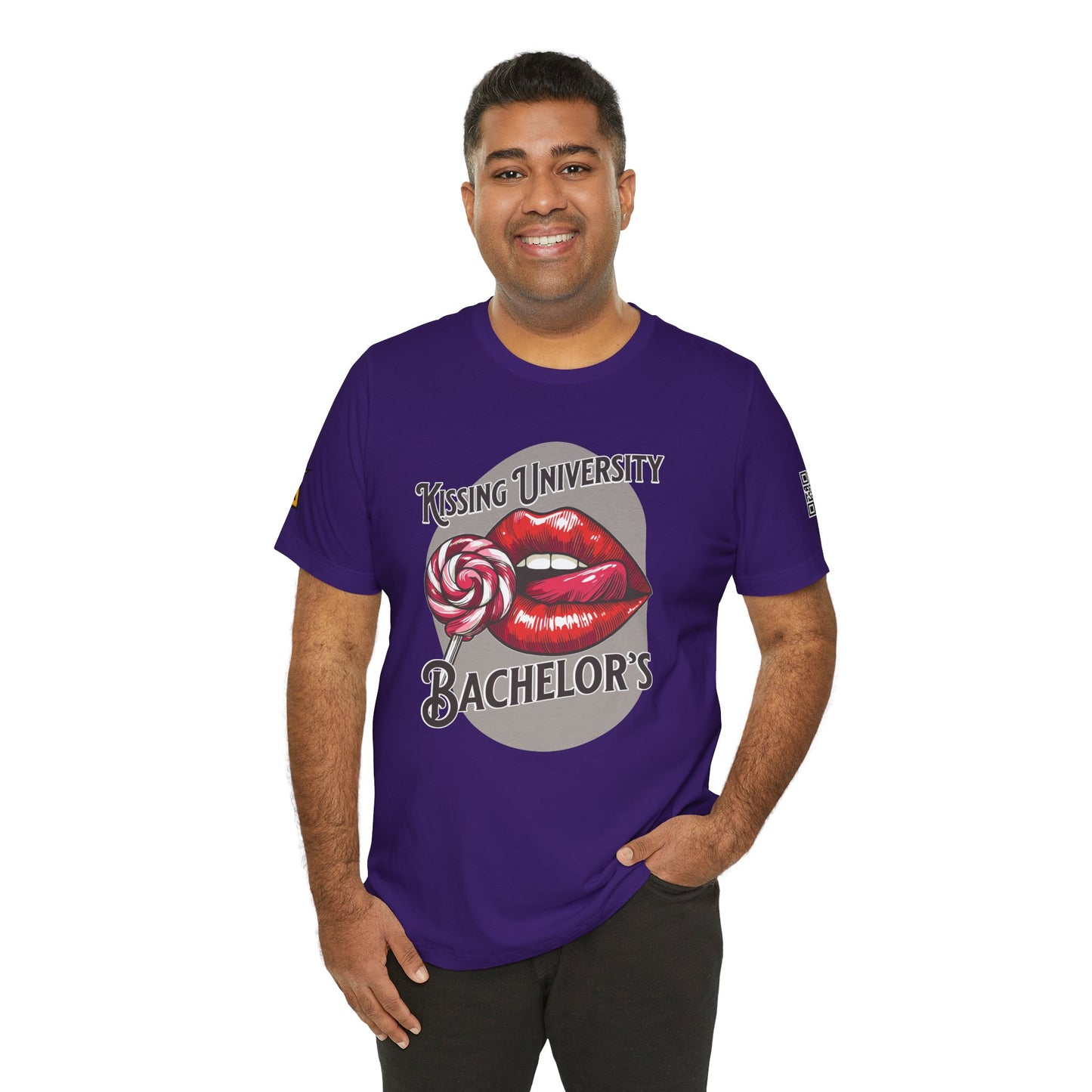 Kissing University Bachelor’s Graphic T-Shirt | Flirty Retro Tee | Funny Kissing Shirt
