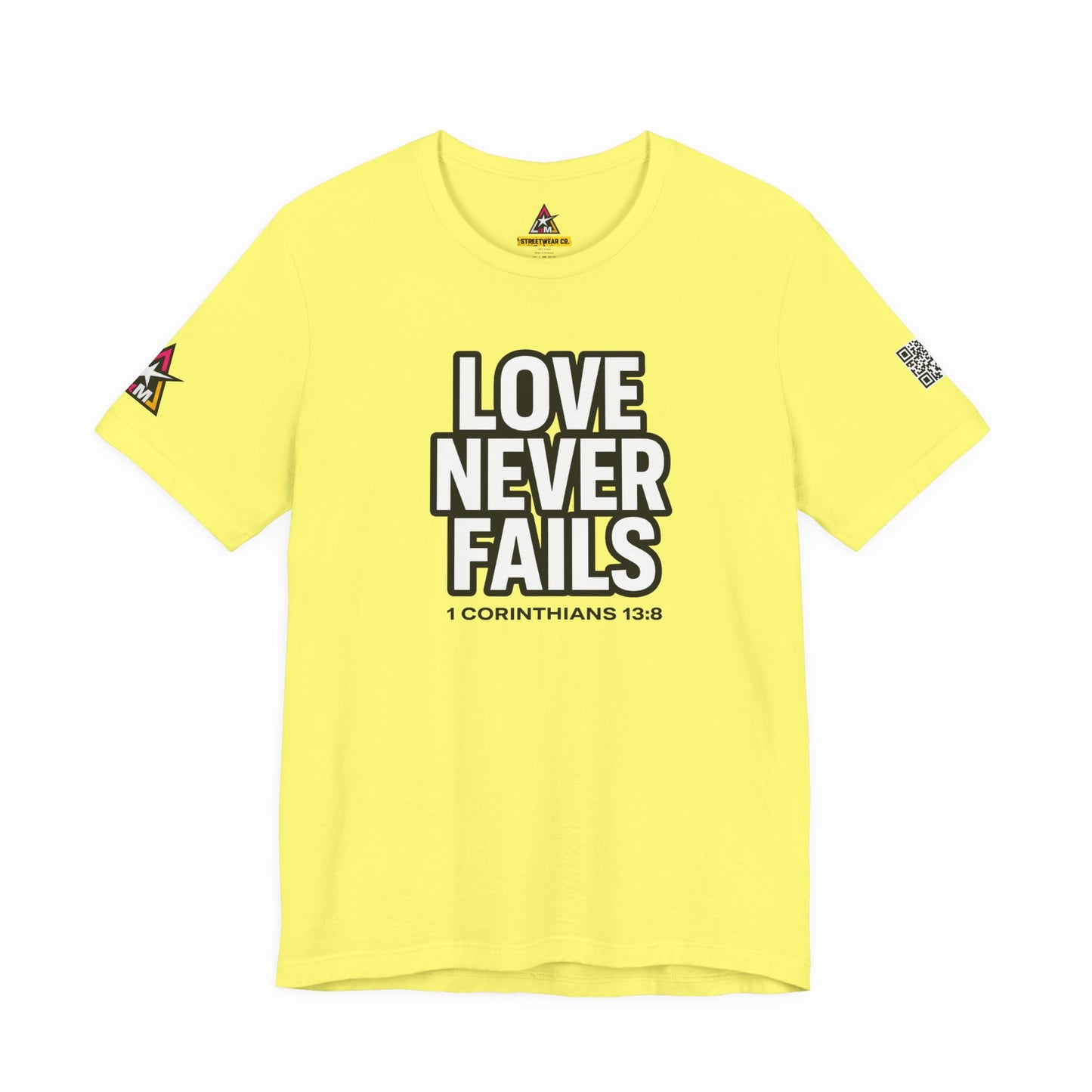 Love Never Fails Graphic T-Shirt | 1 Corinthians 13:8 Christian Tee | Faith & Love Streetwear