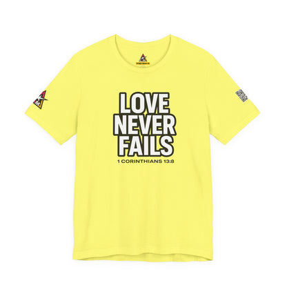 Love Never Fails Graphic T-Shirt | 1 Corinthians 13:8 Christian Tee | Faith & Love Streetwear