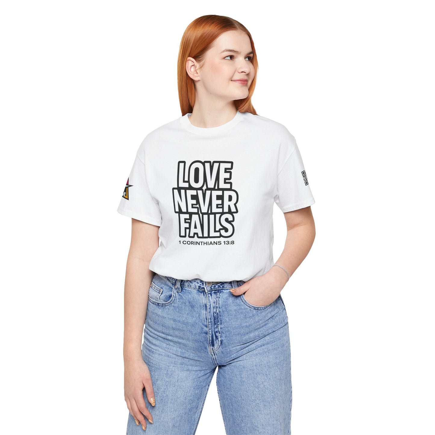 Love Never Fails Graphic T-Shirt | 1 Corinthians 13:8 Christian Tee | Faith & Love Streetwear