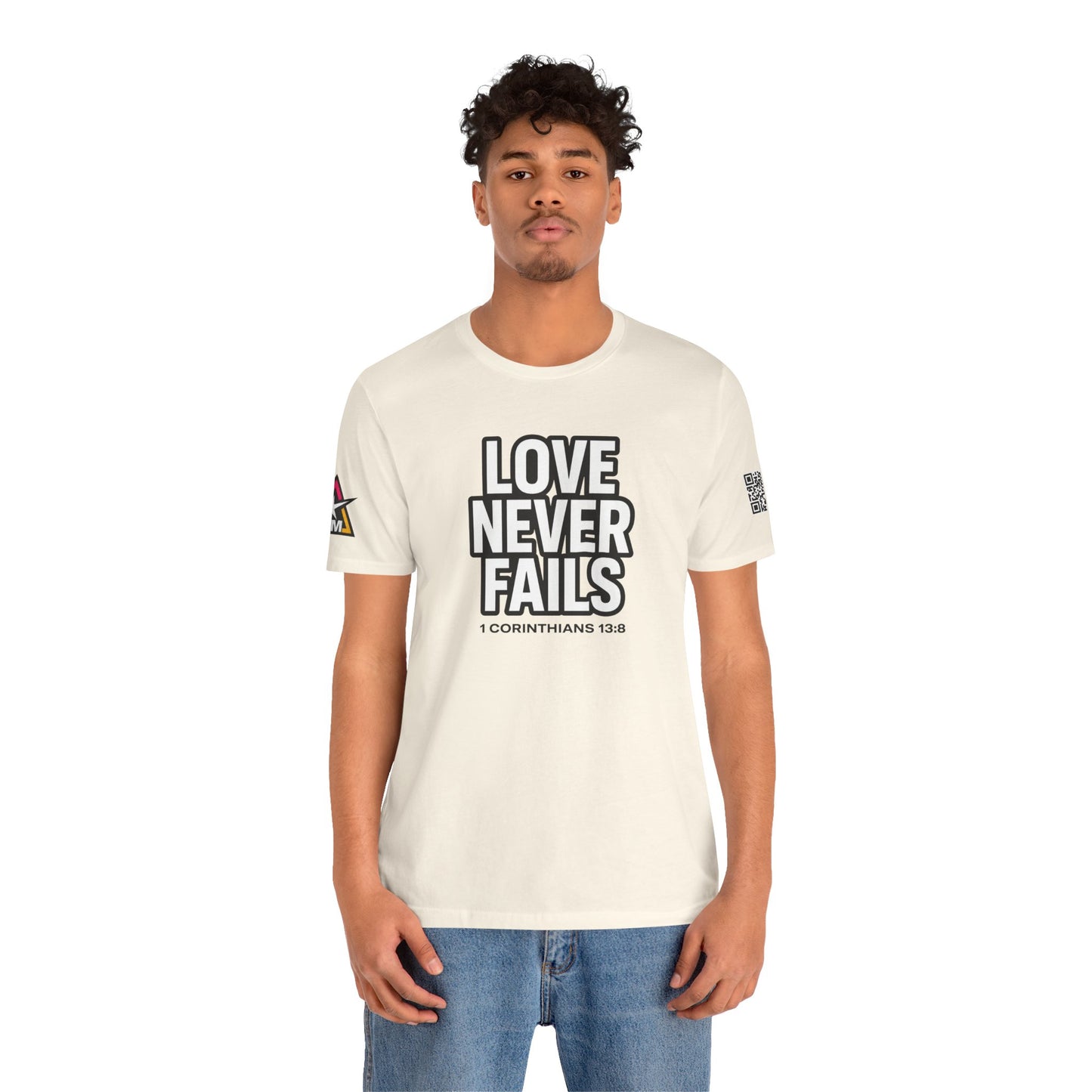 Love Never Fails Graphic T-Shirt | 1 Corinthians 13:8 Christian Tee | Faith & Love Streetwear
