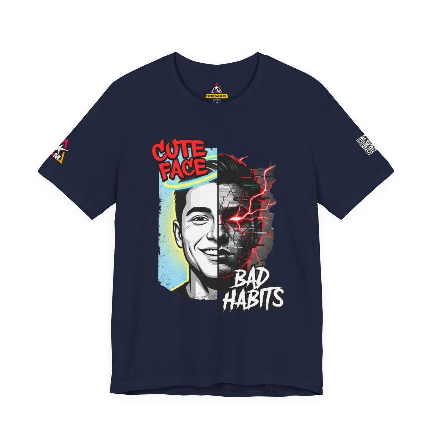 CUTE FACE BAD HABITS Graphic T-Shirt | Split Face Streetwear Tee | Edgy Unisex Graphic Shirt | Alternative Streetwear