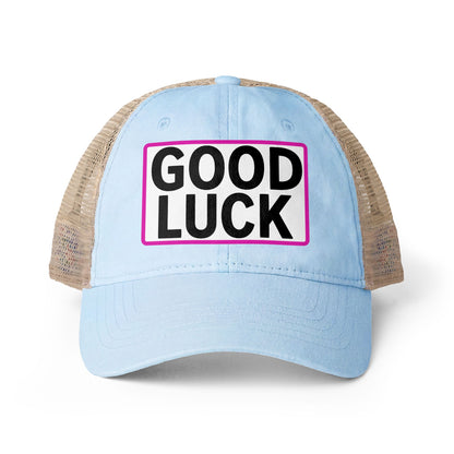 GOOD LUCK Embroidered Flat Bill Snapback Cap | Lucky Statement Hat Funny Ponytail Baseball Hat | Casual Women's Cap