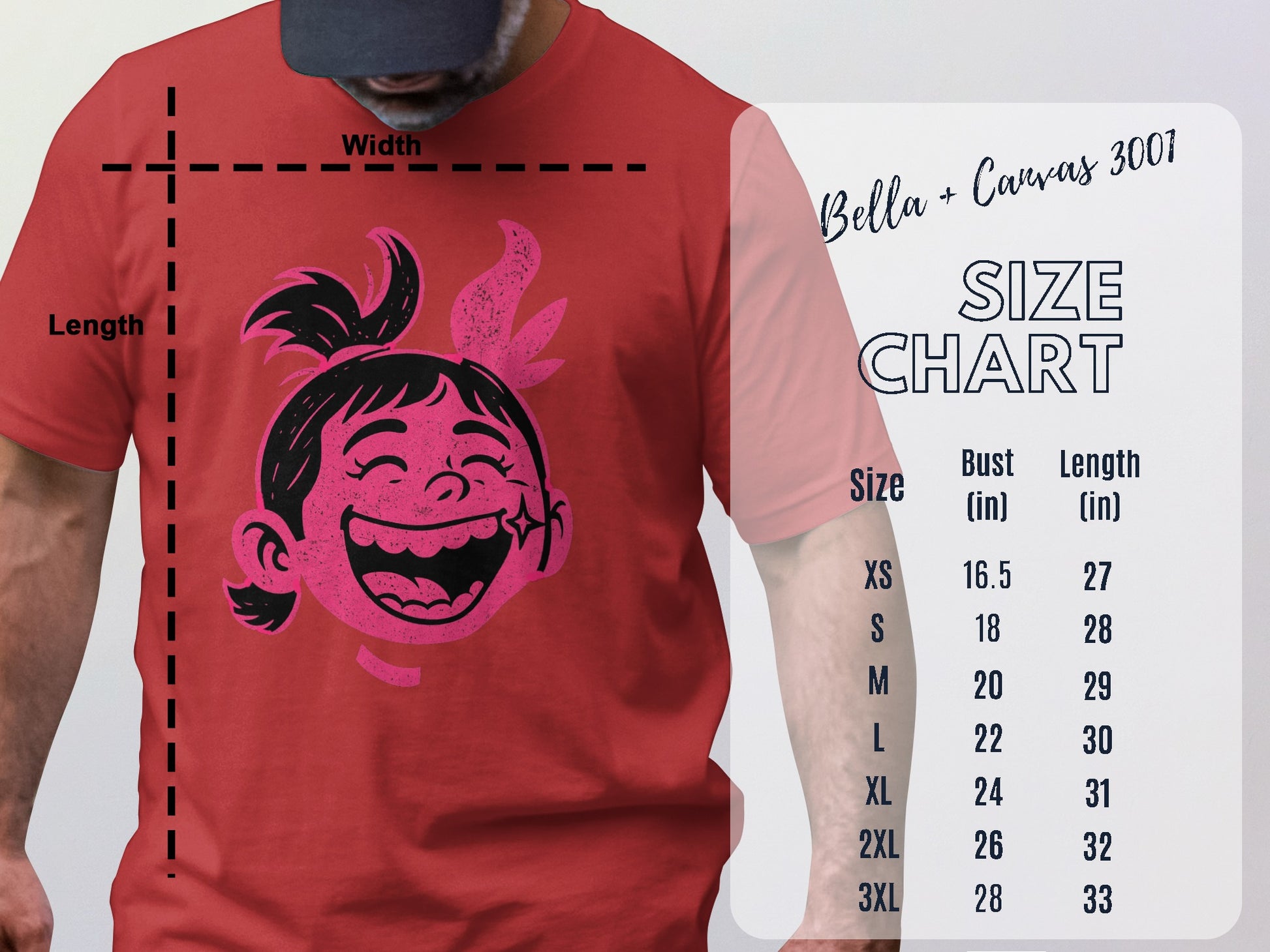 Red T-shirt with Smiling Girl Graphic Design
