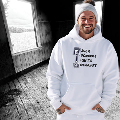 Suck Squeeze Ignite Exhaust Hoodie for Car Enthusiasts