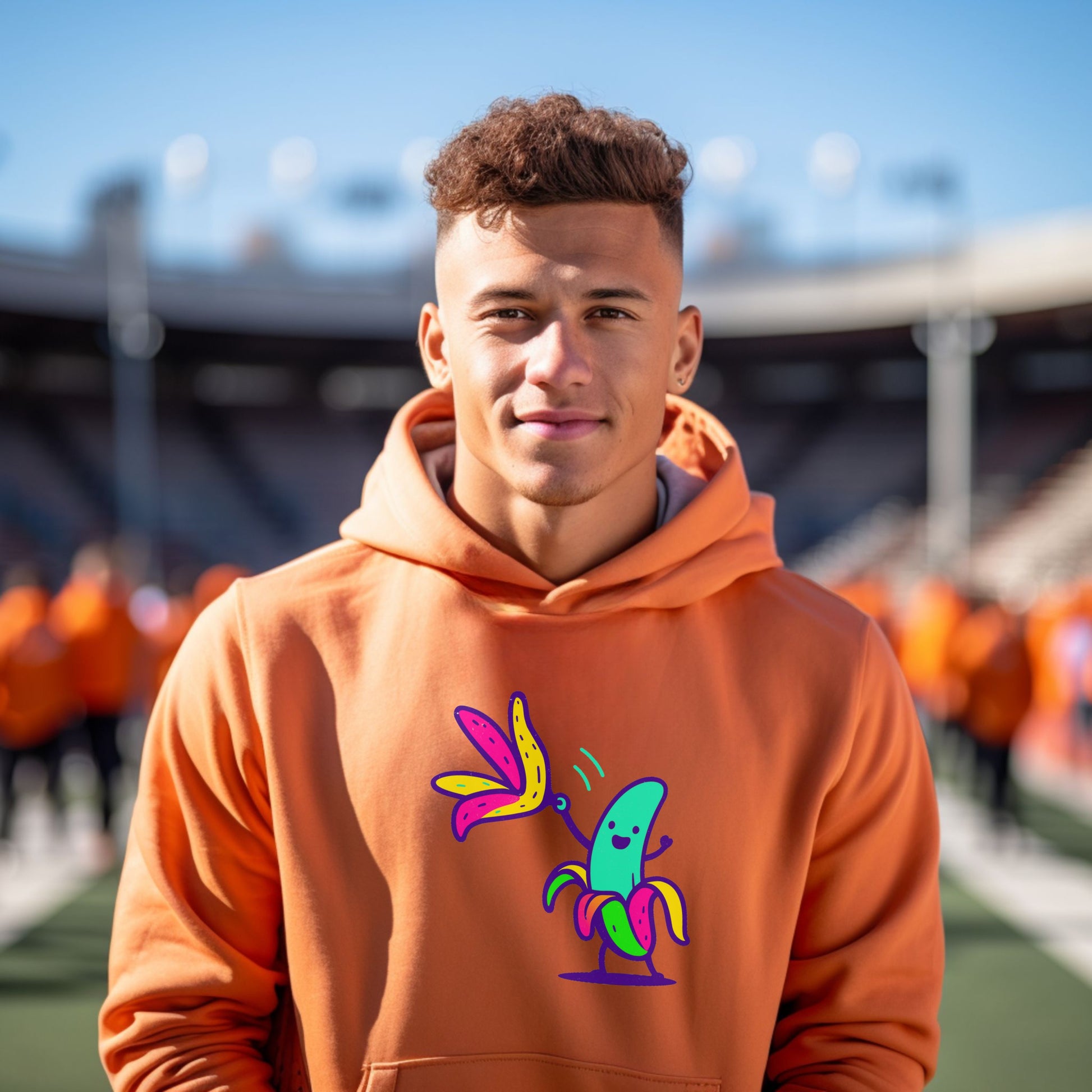 Bright Orange Hoodie with Fun Banana Design