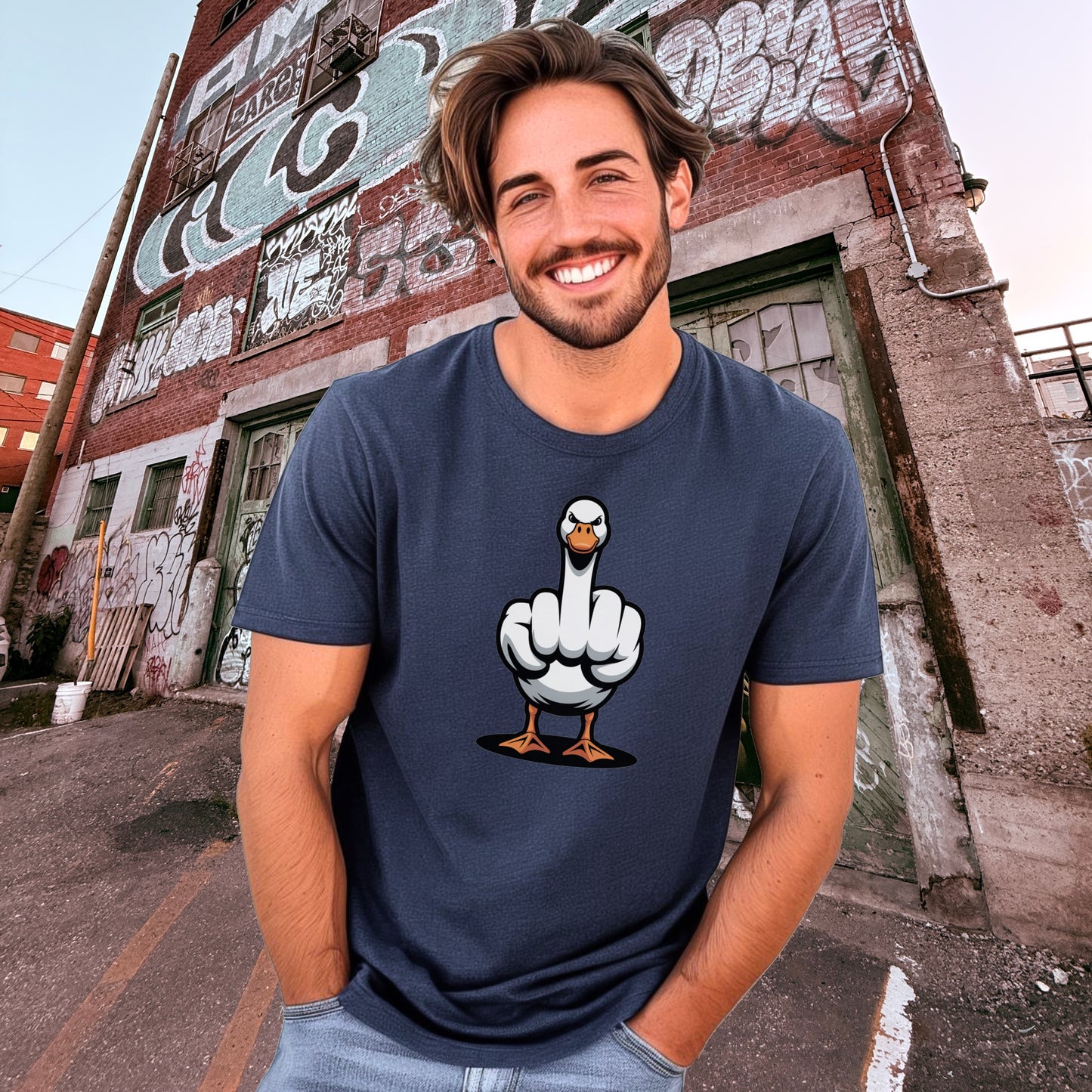 Funny Goose Flipping Middle Finger Graphic T-shirt