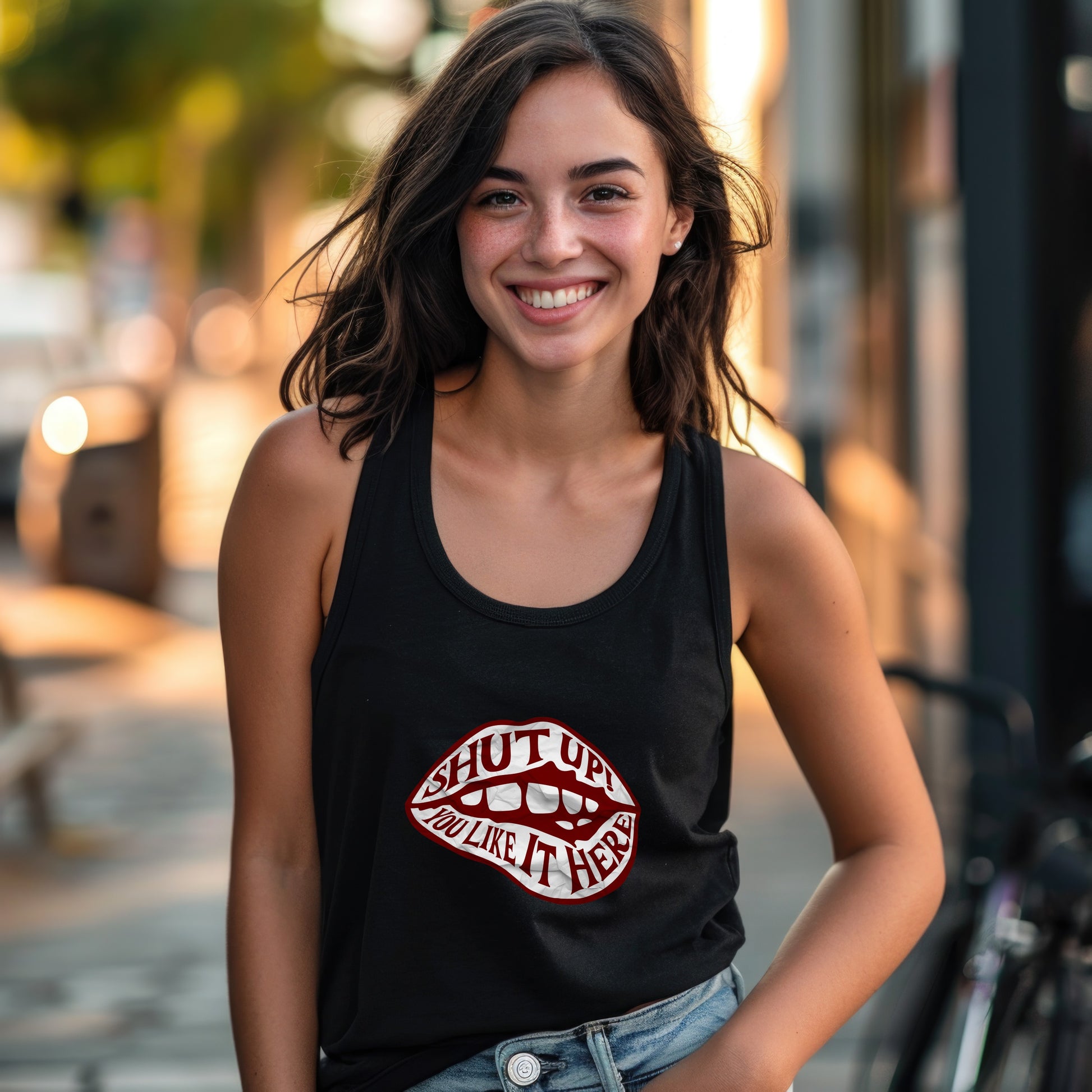 Shut Up You Like It Here Graphic Tank Top product type