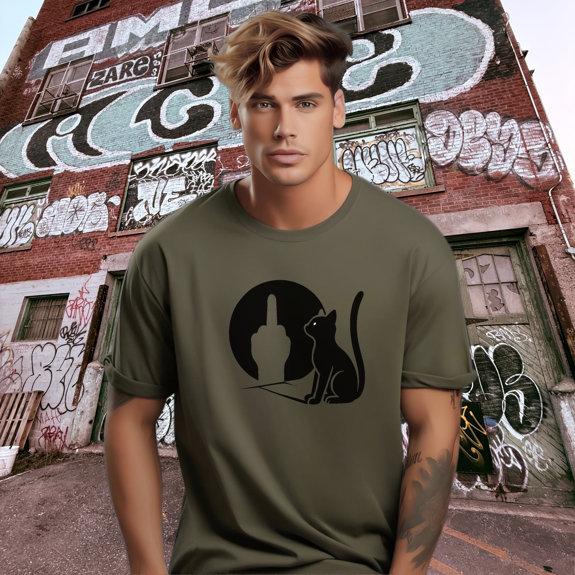 Cat and Middle Finger Graffiti Art Inspired T-Shirt