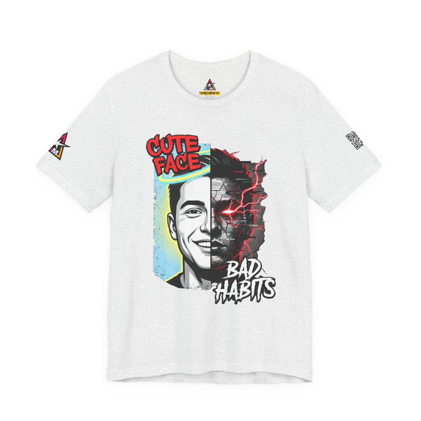CUTE FACE BAD HABITS Graphic T-Shirt | Split Face Streetwear Tee | Edgy Unisex Graphic Shirt | Alternative Streetwear