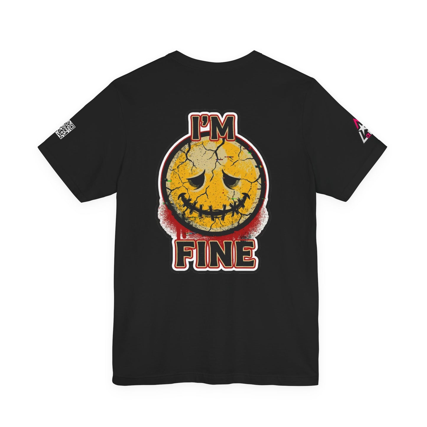 I'M FINE Cracked Smile Graphic T-Shirt | Dark Humor Tee | Halloween Shirt | Streetwear Graphic Tee | Unisex Shirt