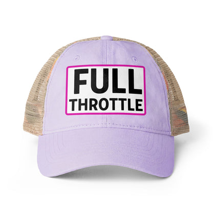 FULL THROTTLE Embroidered Washed Mesh-Back Cap | Funny Ponytail Cap | Vintage Women's Baseball Cap Description Concealed Ponytail Opening