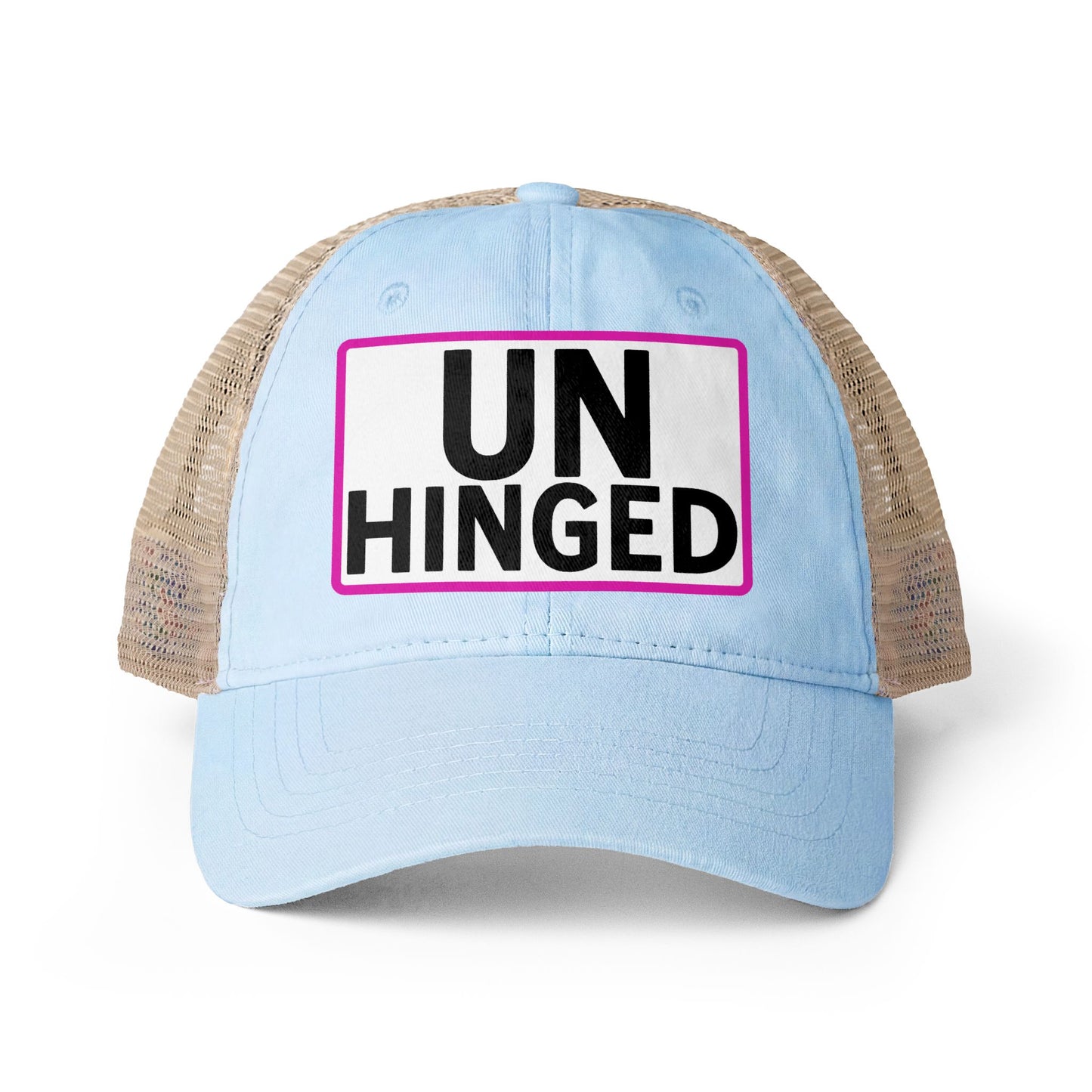 UNHINGED Embroidered Washed Mesh-Back Cap | Funny Ponytail Baseball Hat | Casual Women's Cap