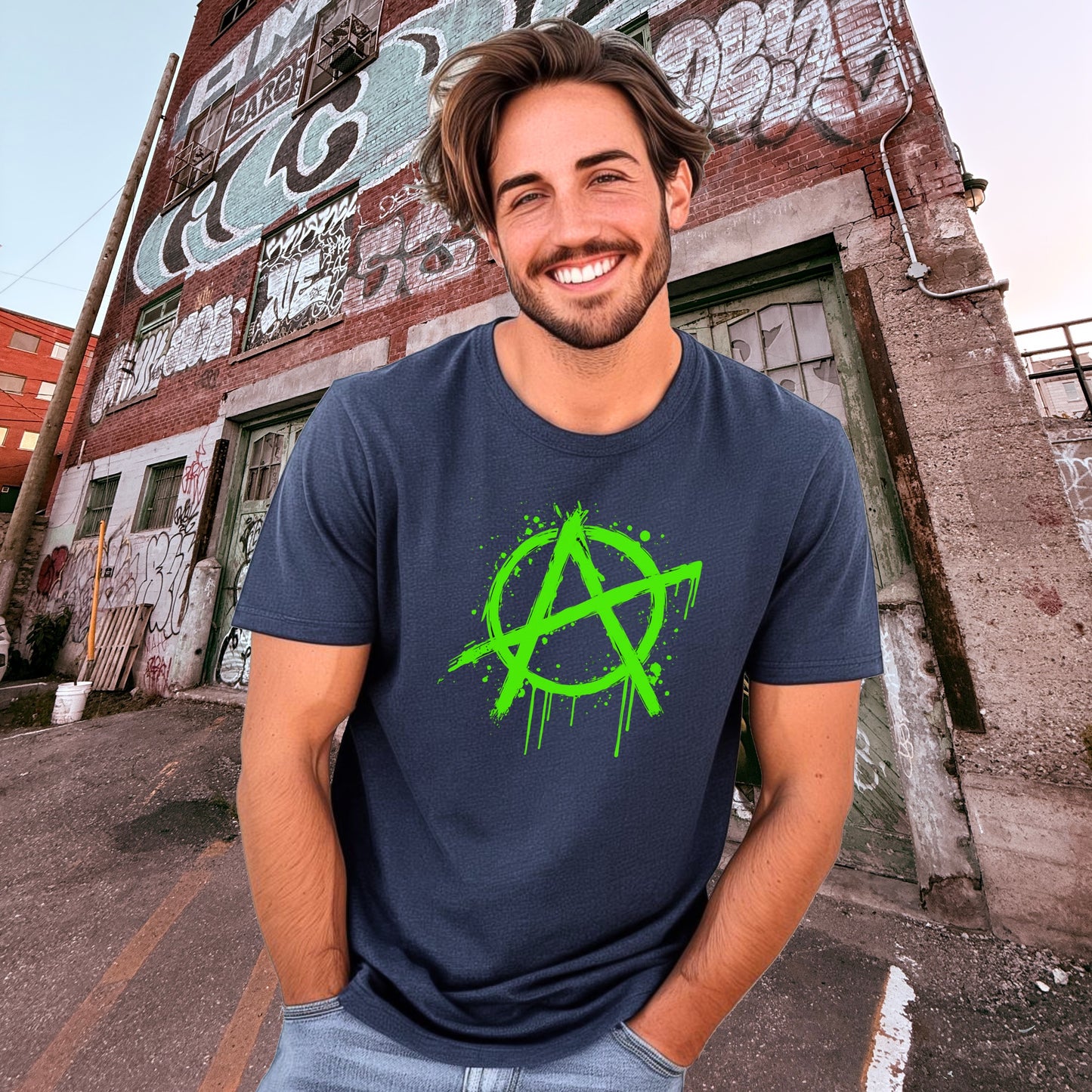 Stylish Graphic Tee with Vibrant Street Art Design