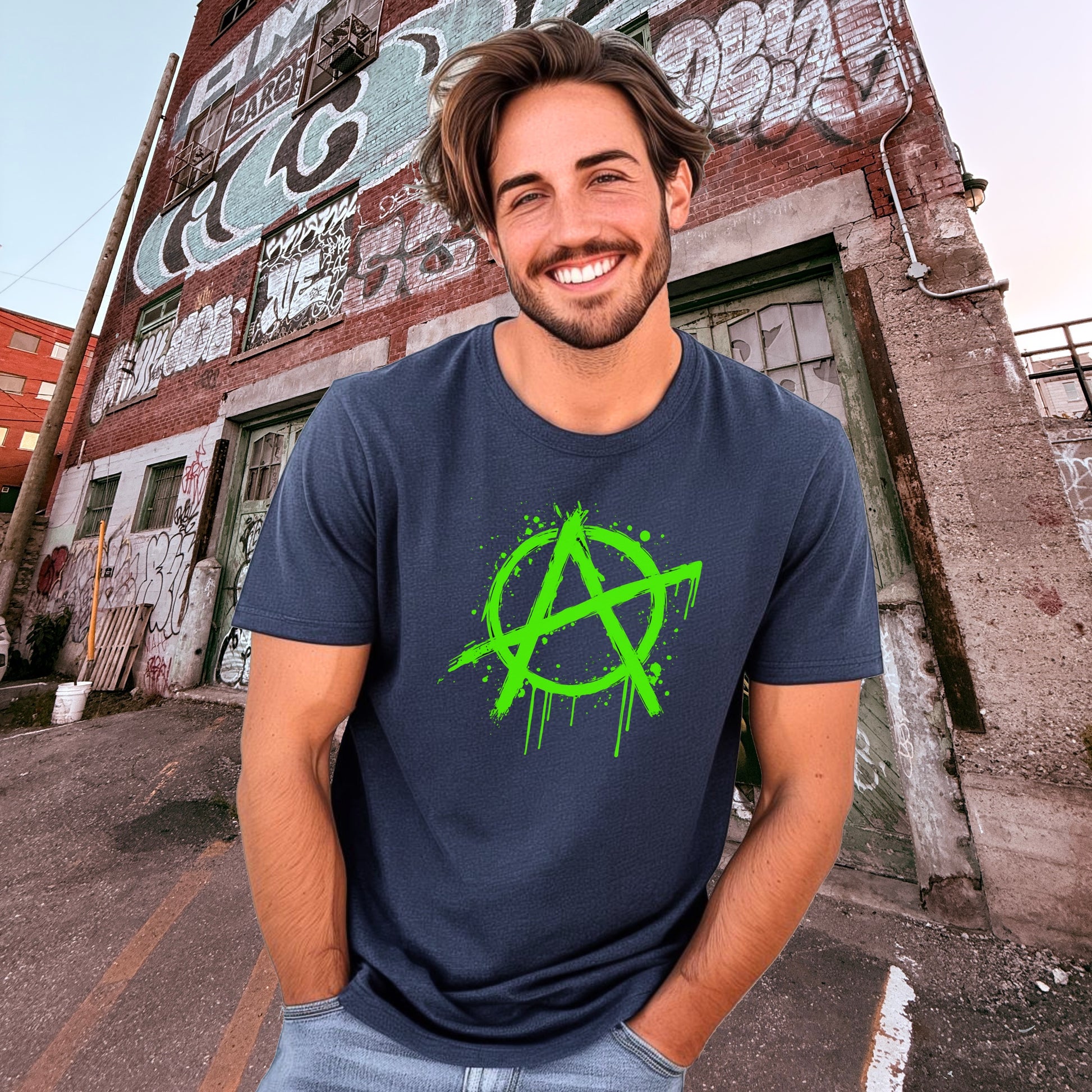 Stylish Graphic Tee with Vibrant Street Art Design