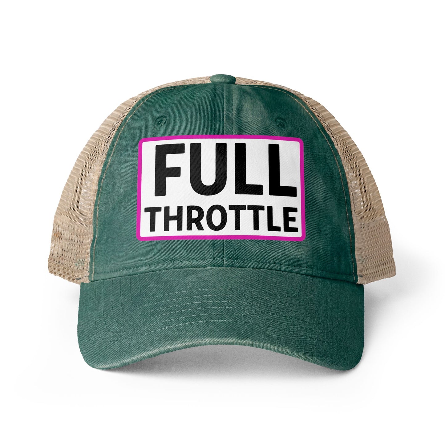 FULL THROTTLE Embroidered Washed Mesh-Back Cap | Funny Ponytail Cap | Vintage Women's Baseball Cap Description Concealed Ponytail Opening