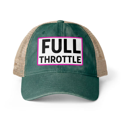 FULL THROTTLE Embroidered Washed Mesh-Back Cap | Funny Ponytail Cap | Vintage Women's Baseball Cap Description Concealed Ponytail Opening