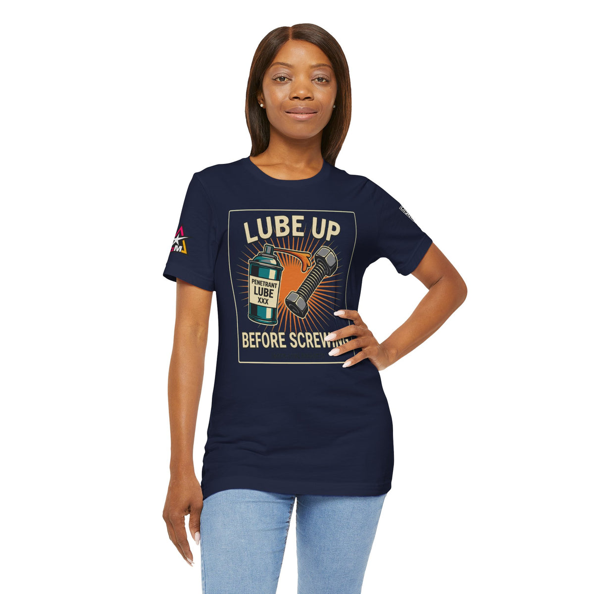 LUBE UP BEFORE SCREWING Graphic T-Shirt | Funny Mechanic Tee | Dirty Garage Humor Shirt | Vintage Automotive Tee