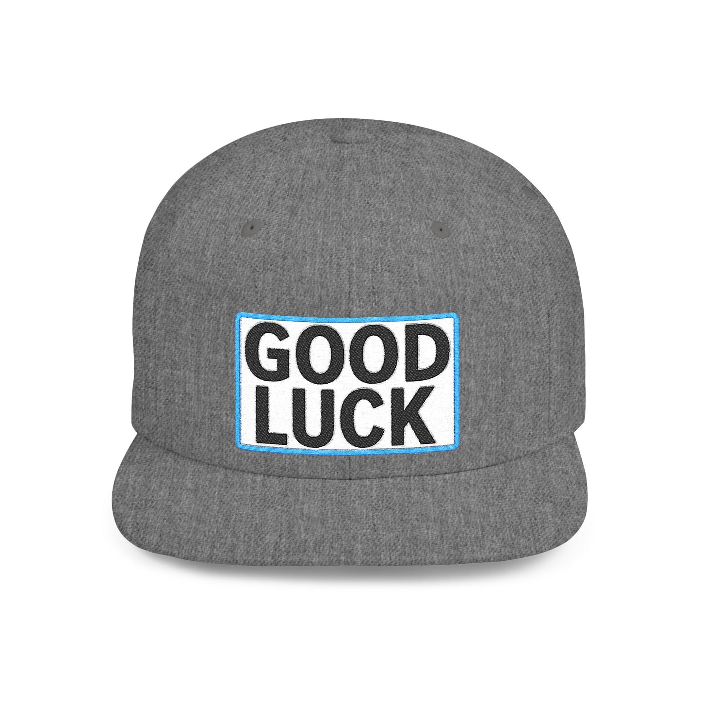 GOOD LUCK Embroidered Flat Bill Snapback Cap | Lucky Statement Hat | Streetwear Baseball Cap