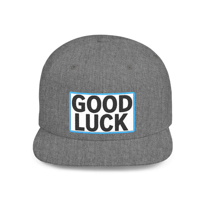 GOOD LUCK Embroidered Flat Bill Snapback Cap | Lucky Statement Hat | Streetwear Baseball Cap