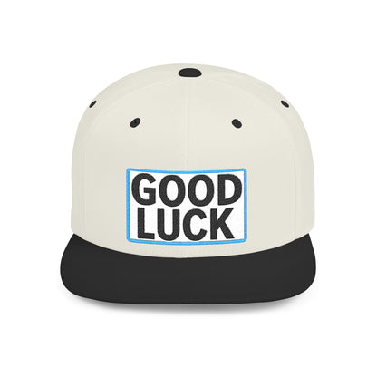 GOOD LUCK Embroidered Flat Bill Snapback Cap | Lucky Statement Hat | Streetwear Baseball Cap