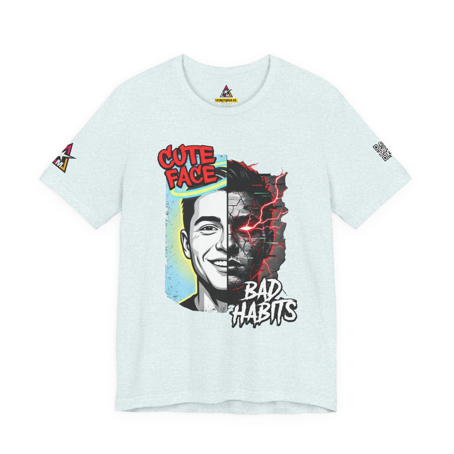 CUTE FACE BAD HABITS Graphic T-Shirt | Split Face Streetwear Tee | Edgy Unisex Graphic Shirt | Alternative Streetwear