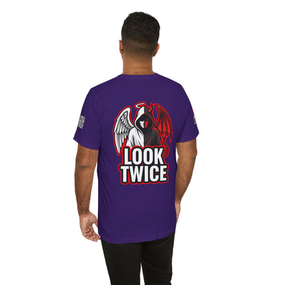 LOOK TWICE Angel & Devil Graphic T-Shirt | Duality Streetwear Tee | Good vs Evil Shirt | Unisex Graphic Tee