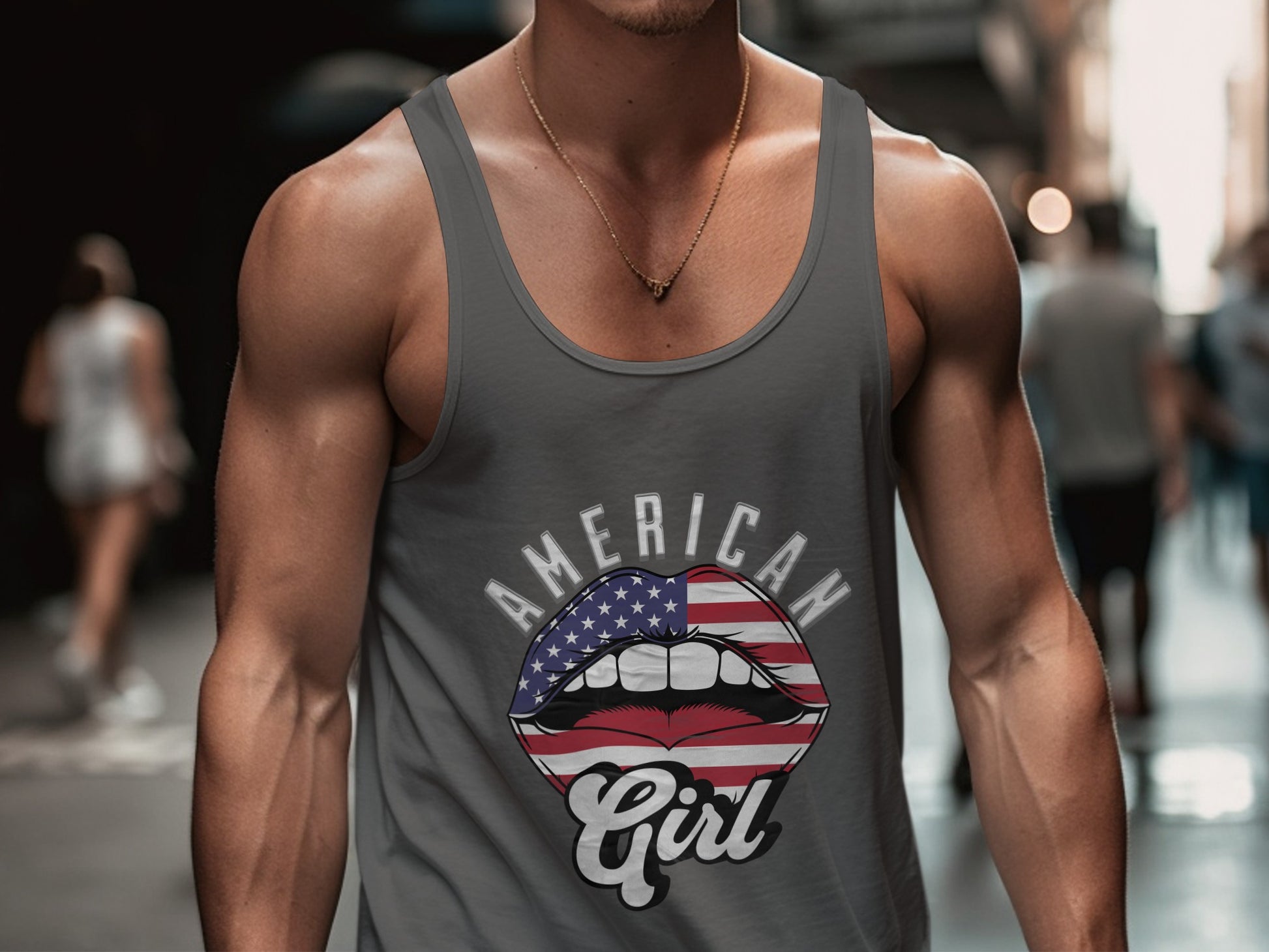American Girl Lip Graphic on Stylish Tank Top product