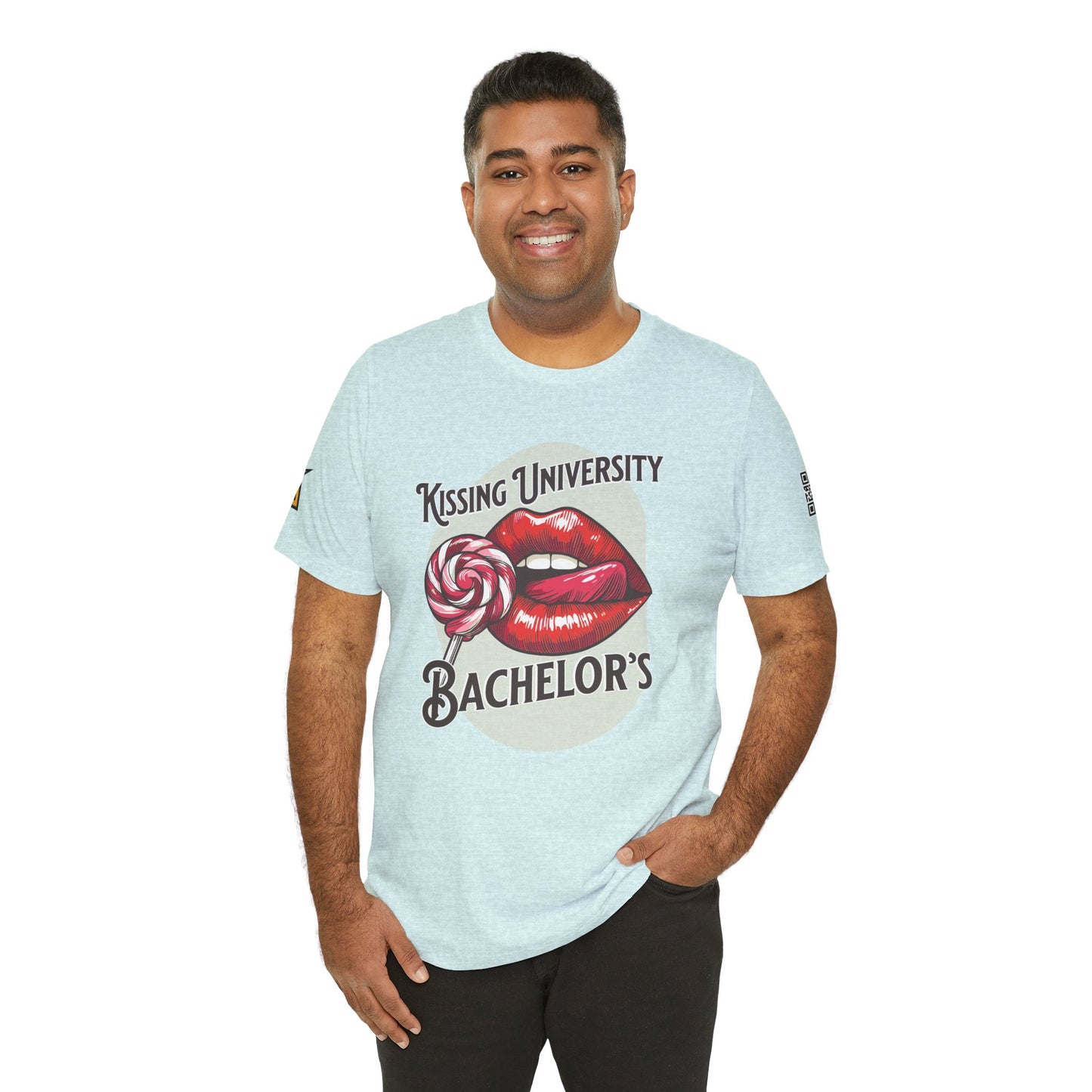 Kissing University Bachelor’s Graphic T-Shirt | Flirty Retro Tee | Funny Kissing Shirt