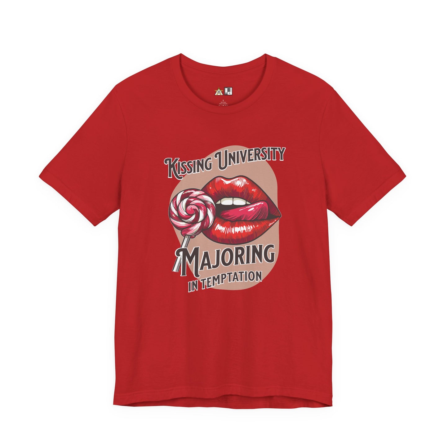 “KISSING UNIVERSITY MAJORING IN TEMPTATION.” Provocative Lips Graphic T-Shirt