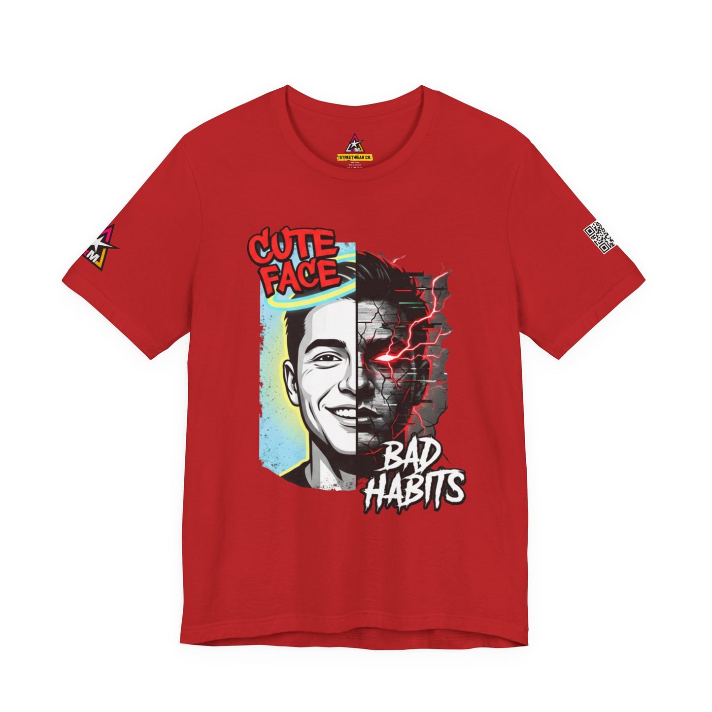 CUTE FACE BAD HABITS Graphic T-Shirt | Split Face Streetwear Tee | Edgy Unisex Graphic Shirt | Alternative Streetwear