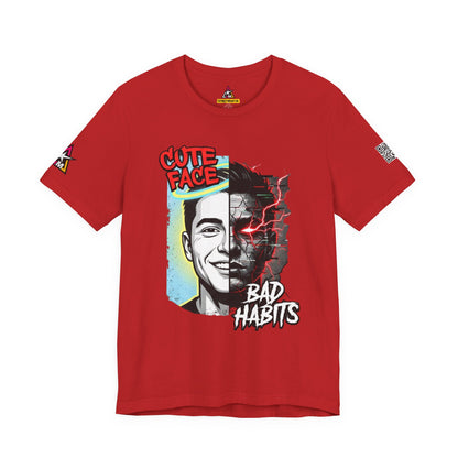 CUTE FACE BAD HABITS Graphic T-Shirt | Split Face Streetwear Tee | Edgy Unisex Graphic Shirt | Alternative Streetwear