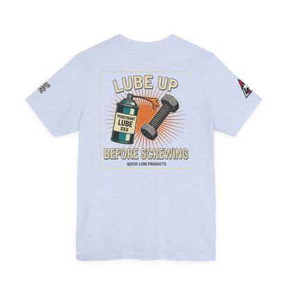 LUBE UP BEFORE SCREWING Graphic T-Shirt | Funny Mechanic Tee | Dirty Garage Humor Shirt | Vintage Automotive Tee