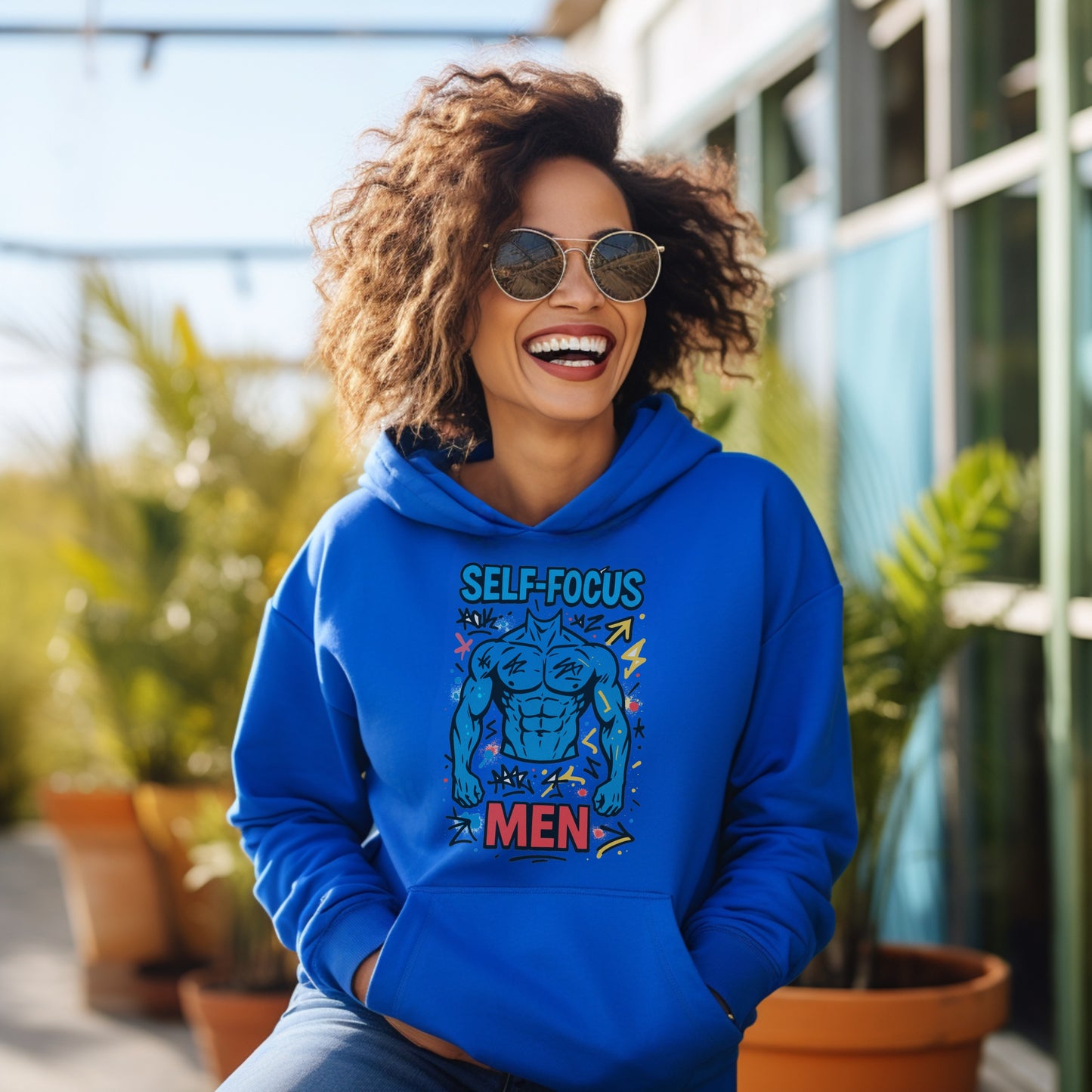 Self-Focus Design Blue Hoodie Men product