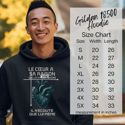 Gildan 18500 Hoodie French Quote Design Size Chart