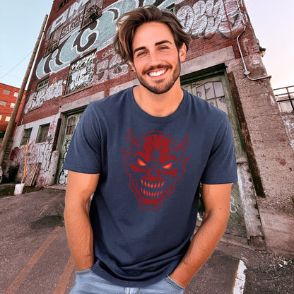 Grinning Red Devil Face Graphic Tee Shirt