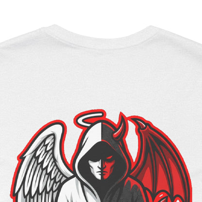 LOOK TWICE Angel & Devil Graphic T-Shirt | Duality Streetwear Tee | Good vs Evil Shirt | Unisex Graphic Tee
