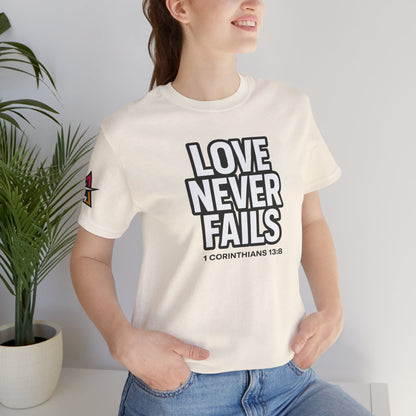 Love Never Fails Graphic T-Shirt | 1 Corinthians 13:8 Christian Tee | Faith & Love Streetwear
