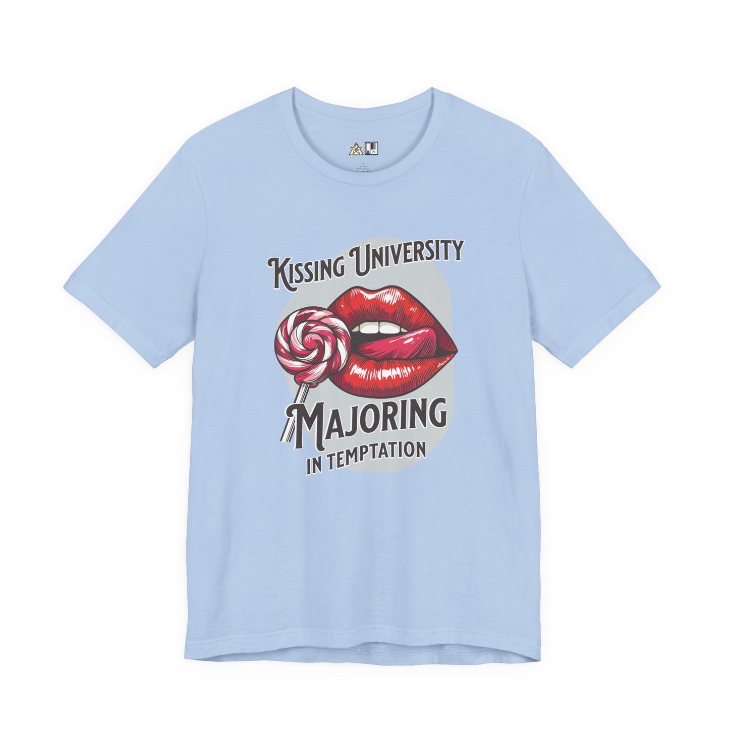 “KISSING UNIVERSITY MAJORING IN TEMPTATION.” Provocative Lips Graphic T-Shirt